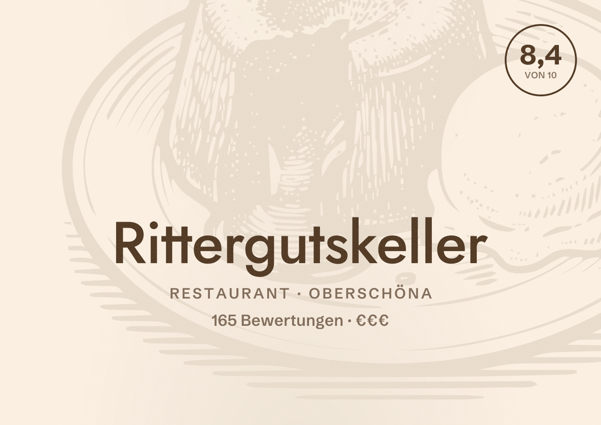 Illustriertes Poster von Rittergutskeller, Restaurant in Oberschöna: Bewertung 8,4 von 10 aus 165 Bewertungen, Preisniveau €€€