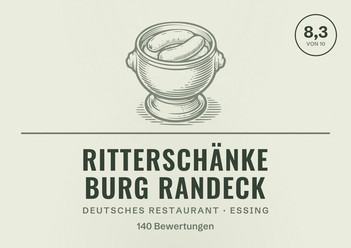 Illustriertes Poster von Ritterschänke Burg Randeck, Deutsches Restaurant in Essing: Bewertung 8,3 von 10 aus 140 Bewertungen