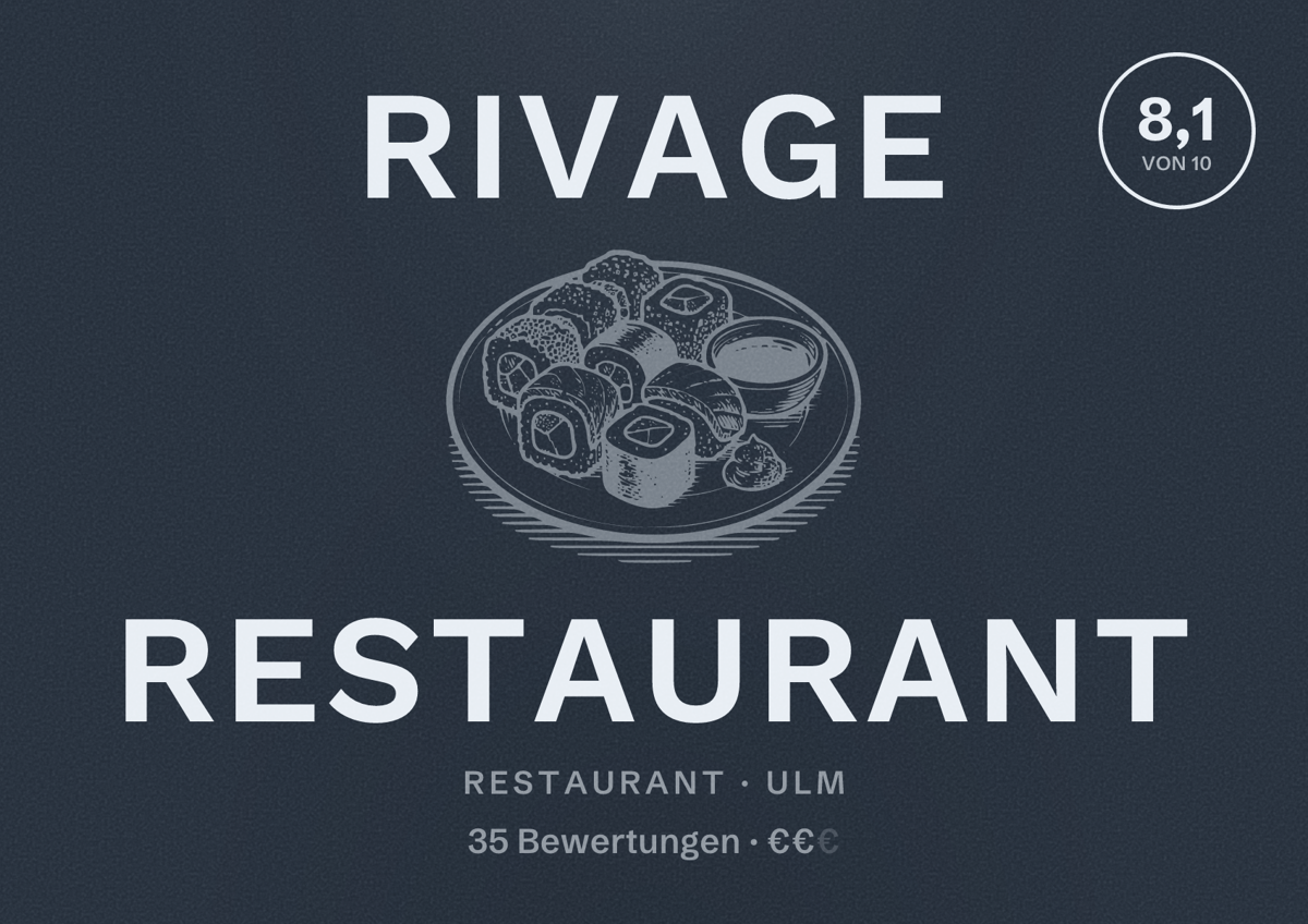 Illustriertes Poster von RiVAGE Restaurant, Restaurant in Ulm: Bewertung 8,1 von 10 aus 35 Bewertungen, Preisniveau €€