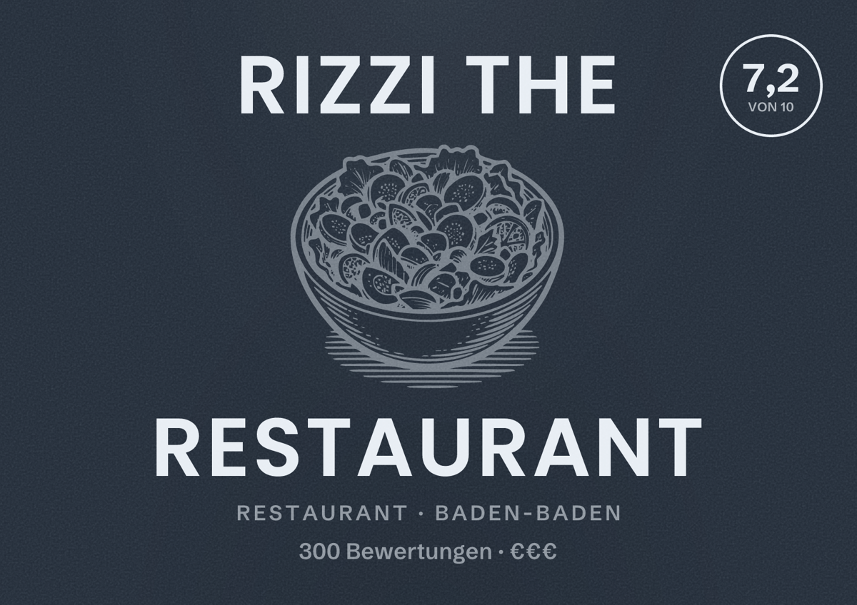 Illustriertes Poster von RIZZI The Restaurant, Restaurant in Baden-Baden: Bewertung 7,2 von 10 aus 300 Bewertungen, Preisniveau €€€