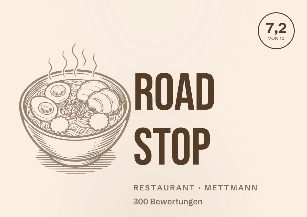 Illustriertes Poster von Road Stop, Restaurant in Mettmann: Bewertung 7,2 von 10 aus 300 Bewertungen