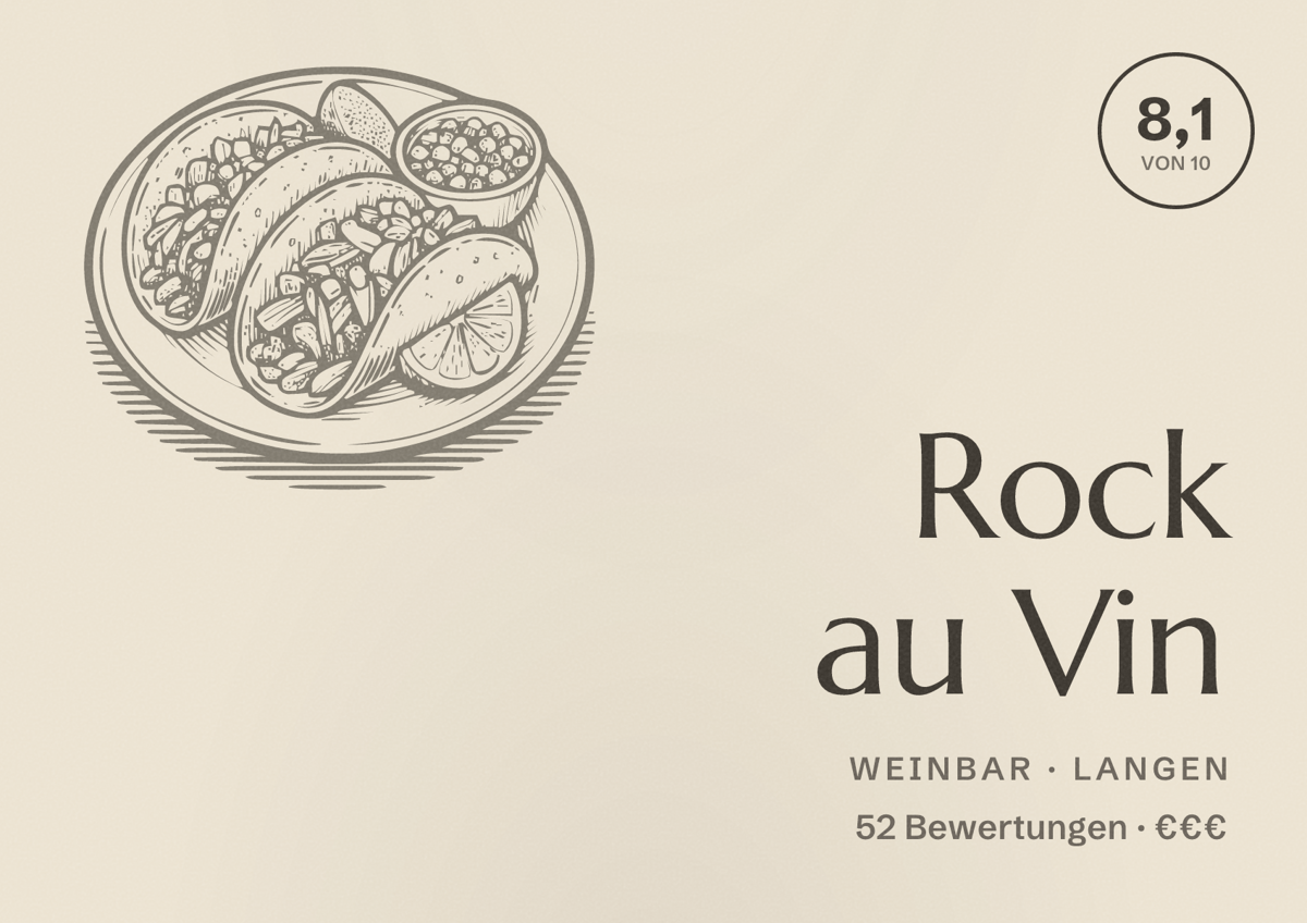 Illustriertes Poster von Rock au Vin, Weinbar in Langen: Bewertung 8,1 von 10 aus 52 Bewertungen, Preisniveau €€€