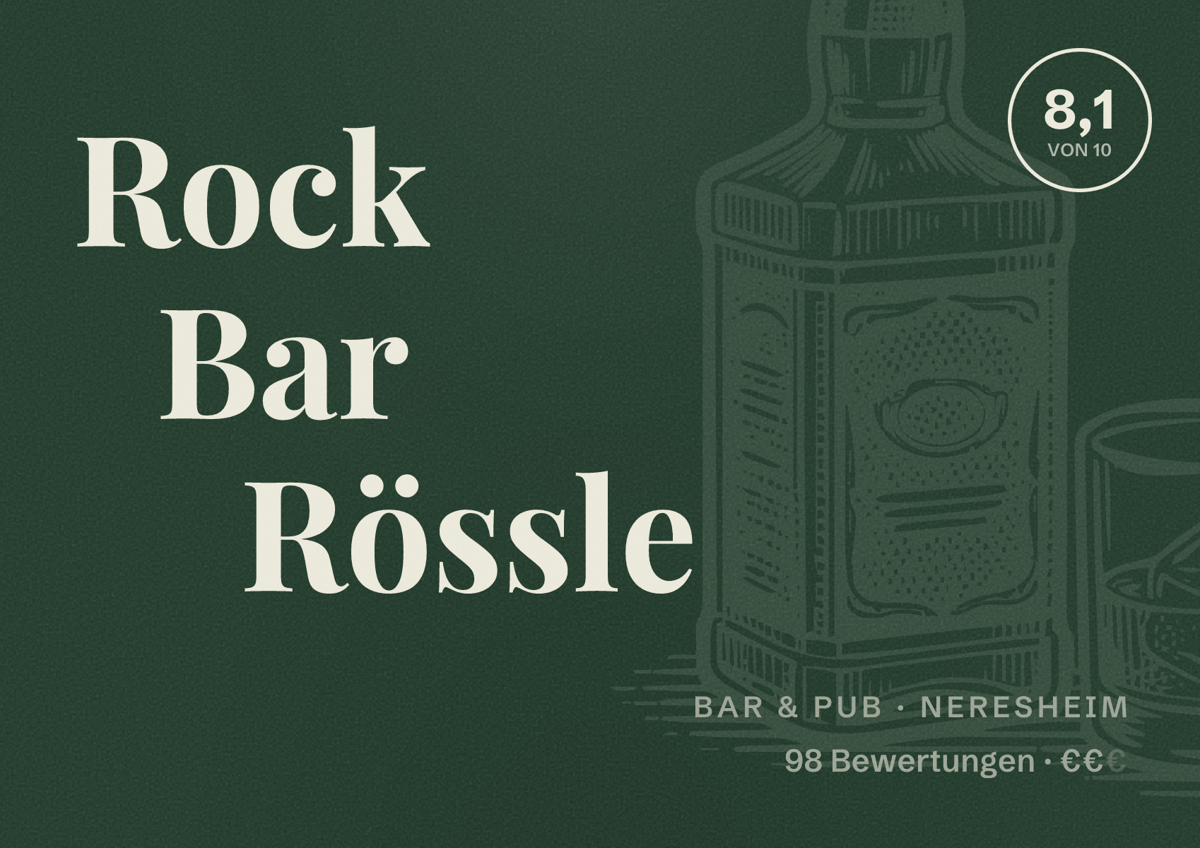 Illustriertes Poster von Rock Bar Rössle, Bar & Pub in Neresheim: Bewertung 8,1 von 10 aus 98 Bewertungen, Preisniveau €€