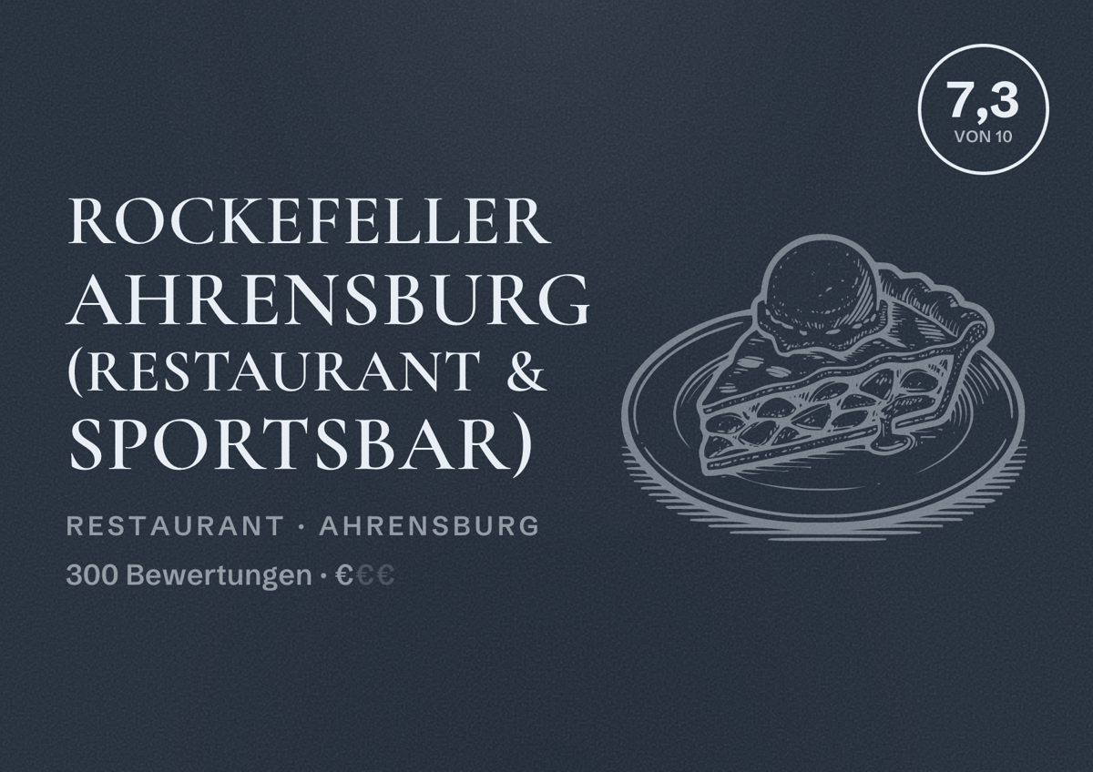 Illustriertes Poster von Rockefeller Ahrensburg (Restaurant & Sportsbar), Restaurant in Ahrensburg: Bewertung 7,3 von 10 aus 300 Bewertungen, Preisniveau €