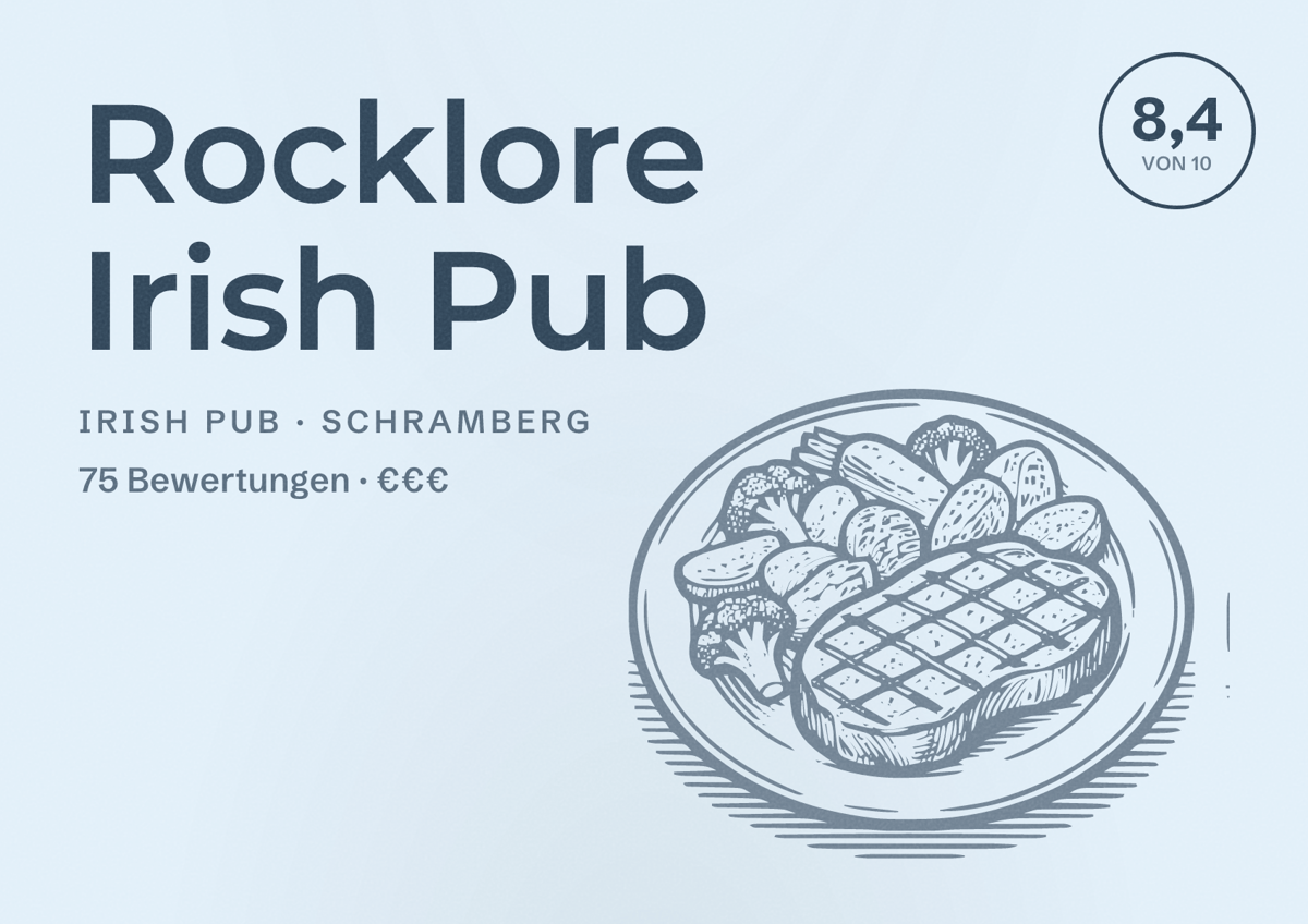 Illustriertes Poster von Rocklore Irish Pub, Irish Pub in Schramberg: Bewertung 8,4 von 10 aus 75 Bewertungen, Preisniveau €€€