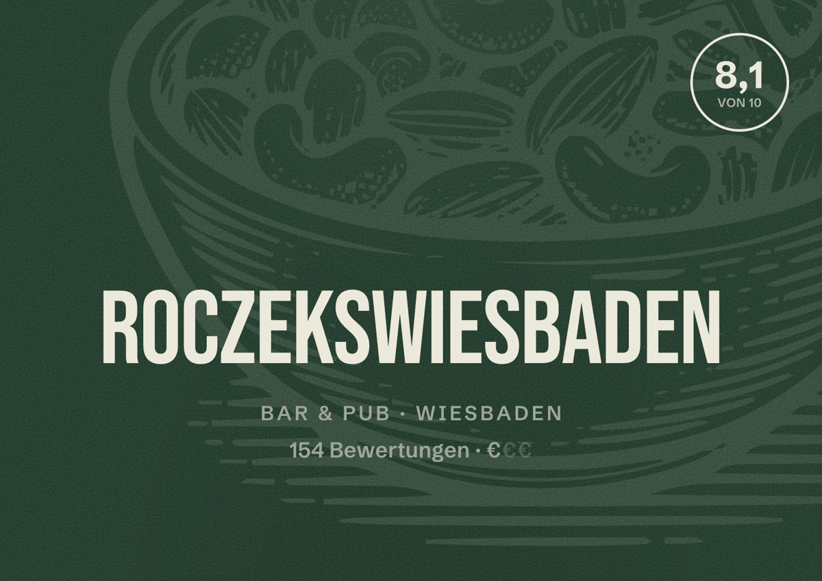Illustriertes Poster von roczekswiesbaden, Bar & Pub in Wiesbaden: Bewertung 8,1 von 10 aus 154 Bewertungen, Preisniveau €