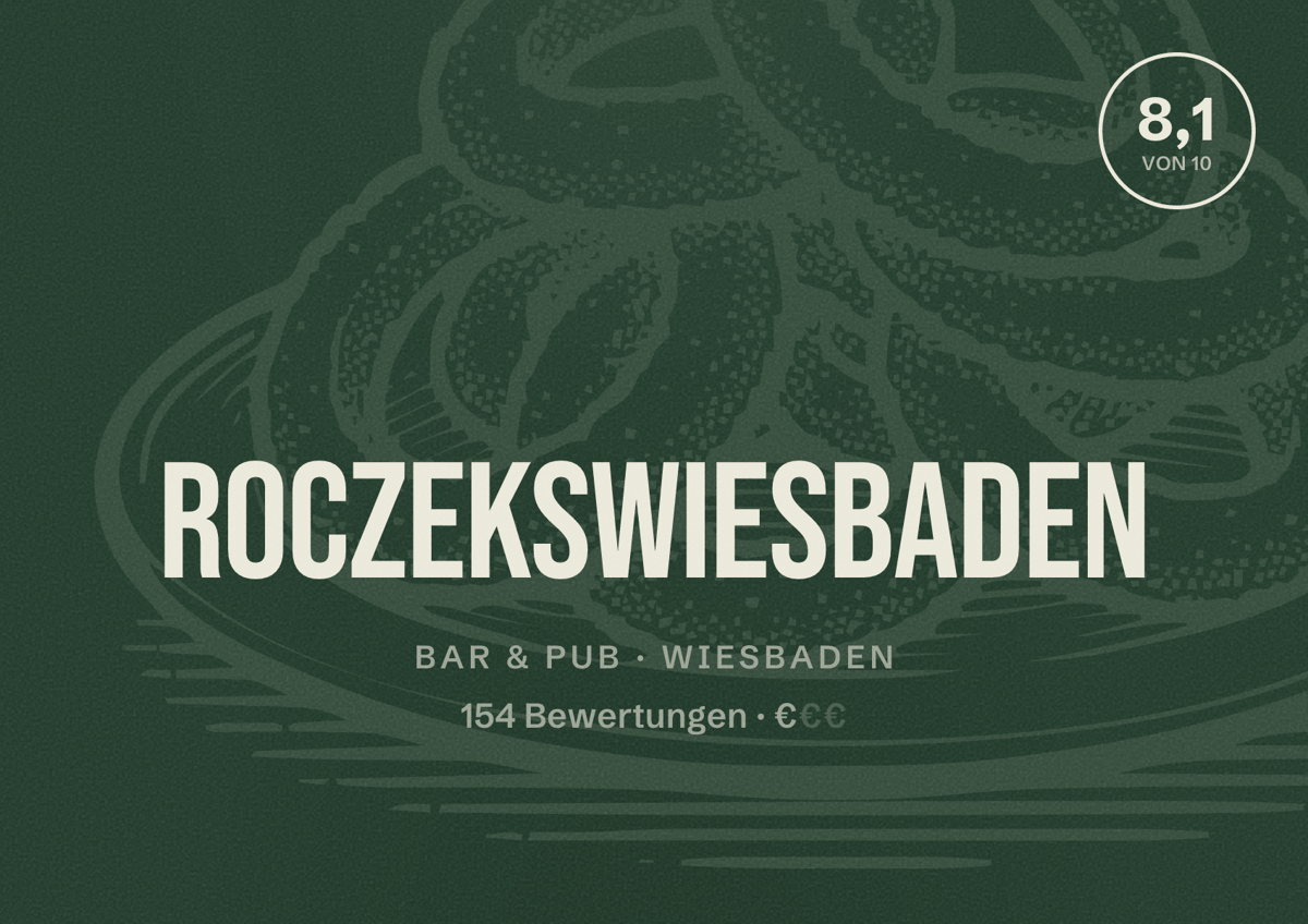 Illustriertes Poster von roczekswiesbaden, Bar & Pub in Wiesbaden: Bewertung 8,1 von 10 aus 154 Bewertungen, Preisniveau €