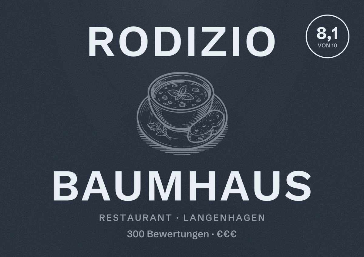 Illustriertes Poster von Rodizio Baumhaus, Restaurant in Langenhagen: Bewertung 8,1 von 10 aus 300 Bewertungen, Preisniveau €€€