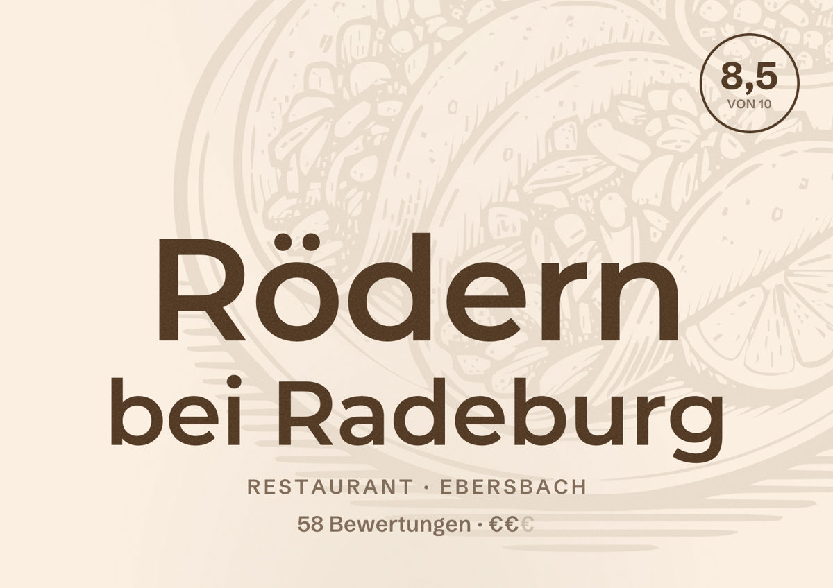 Illustriertes Poster von Rödern bei Radeburg, Restaurant in Ebersbach: Bewertung 8,5 von 10 aus 58 Bewertungen, Preisniveau €€