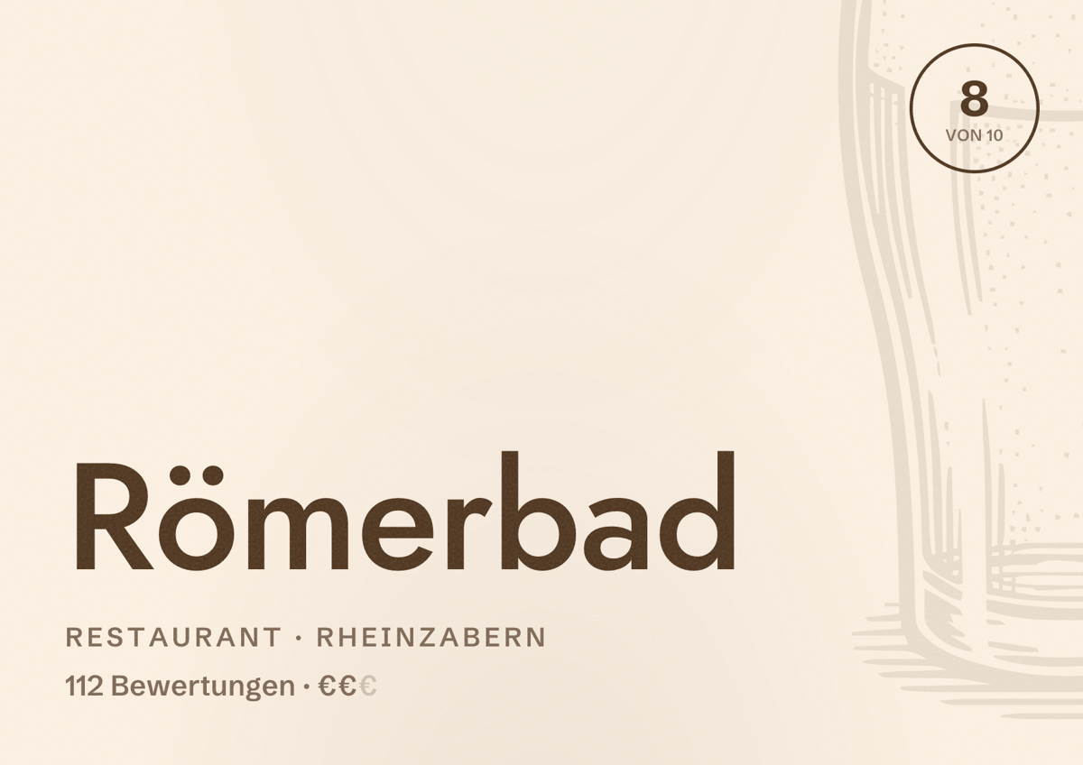 Illustriertes Poster von Römerbad, Restaurant in Rheinzabern: Bewertung 8 von 10 aus 112 Bewertungen, Preisniveau €€