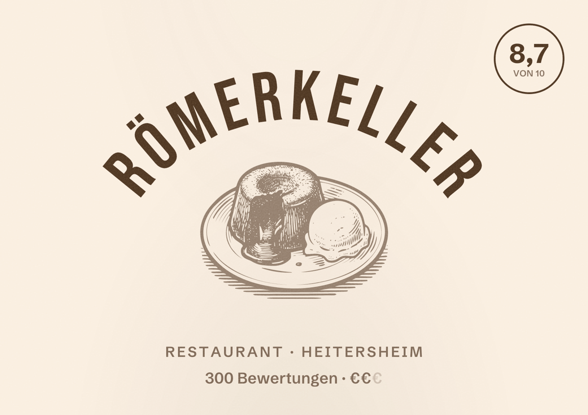 Illustriertes Poster von Römerkeller, Restaurant in Heitersheim: Bewertung 8,7 von 10 aus 300 Bewertungen, Preisniveau €€