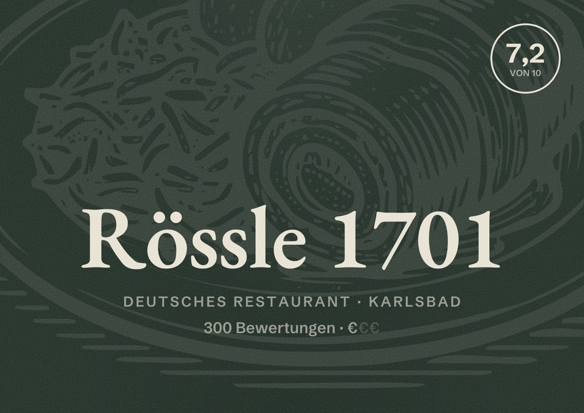 Illustriertes Poster von Rössle 1701, Deutsches Restaurant in Karlsbad: Bewertung 7,2 von 10 aus 300 Bewertungen, Preisniveau €