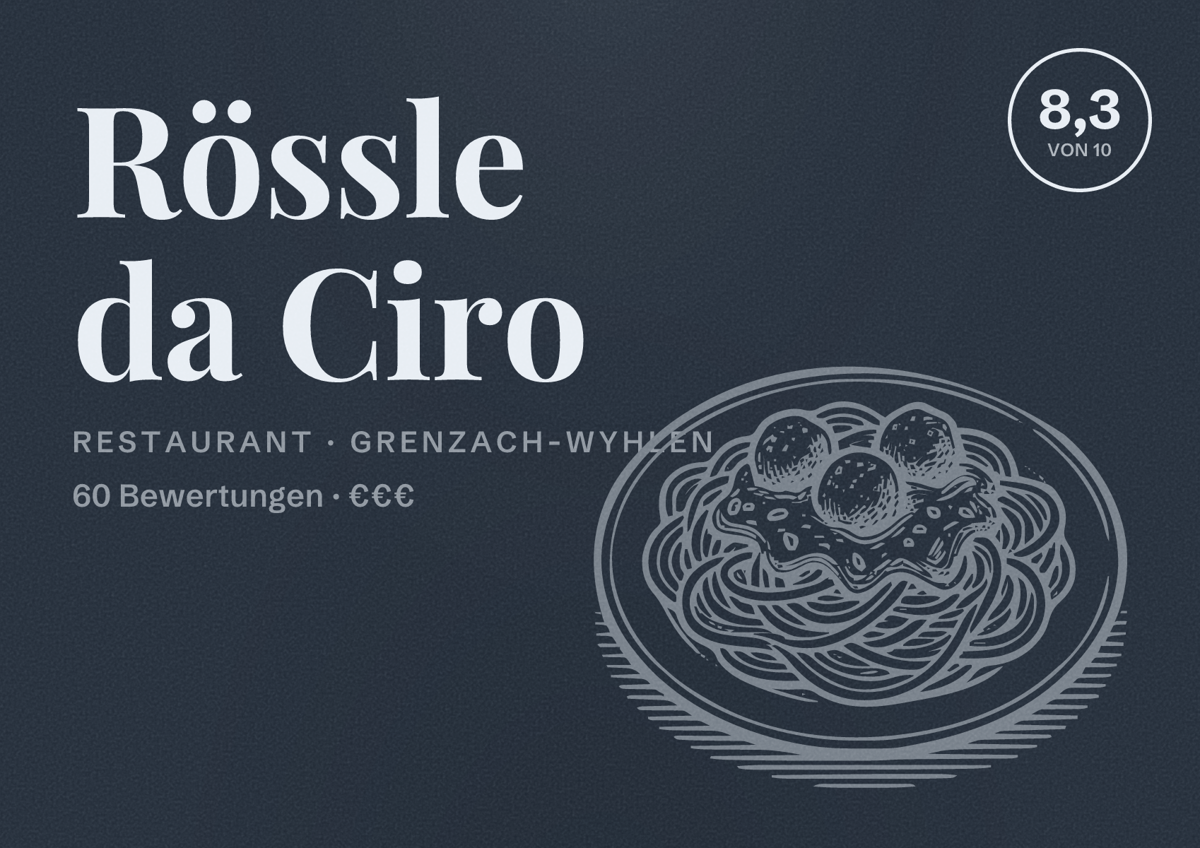 Illustriertes Poster von Rössle da Ciro, Restaurant in Grenzach-Wyhlen: Bewertung 8,3 von 10 aus 60 Bewertungen, Preisniveau €€€