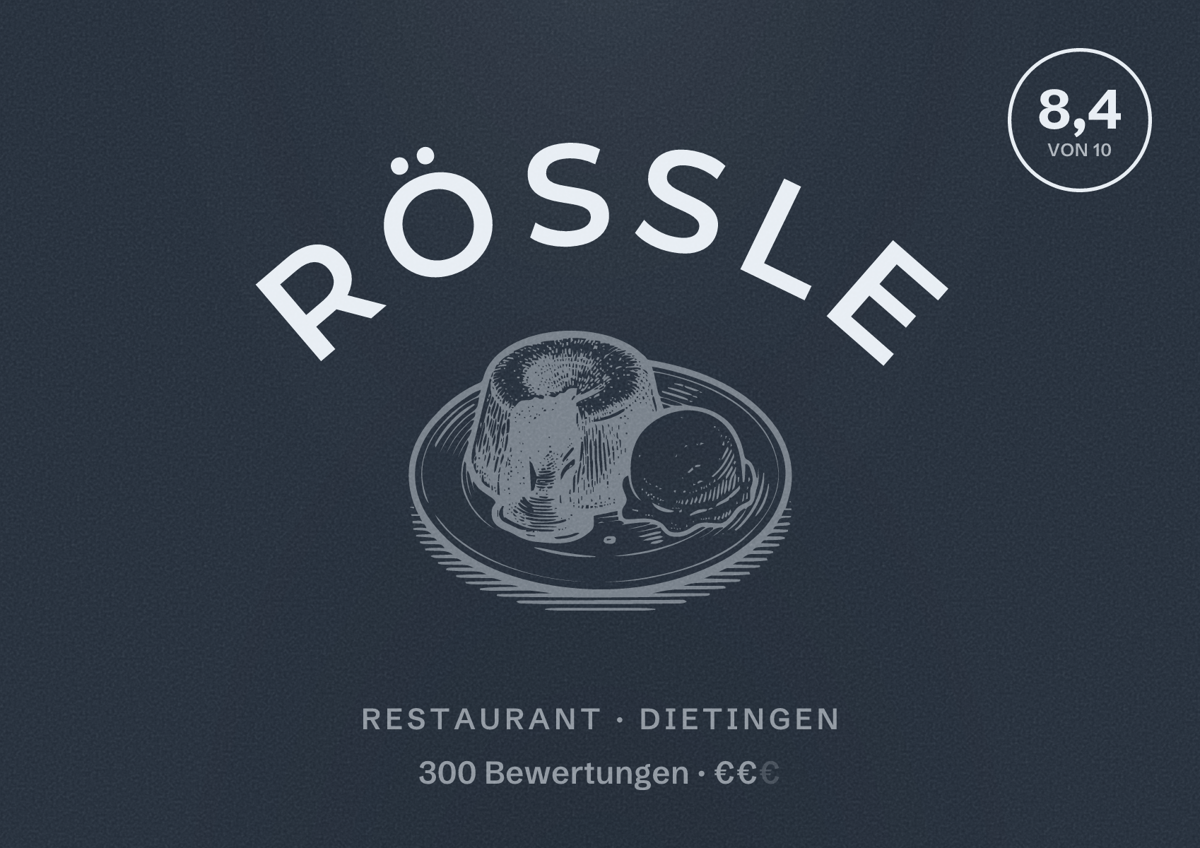 Illustriertes Poster von Rössle, Restaurant in Dietingen: Bewertung 8,4 von 10 aus 300 Bewertungen, Preisniveau €€