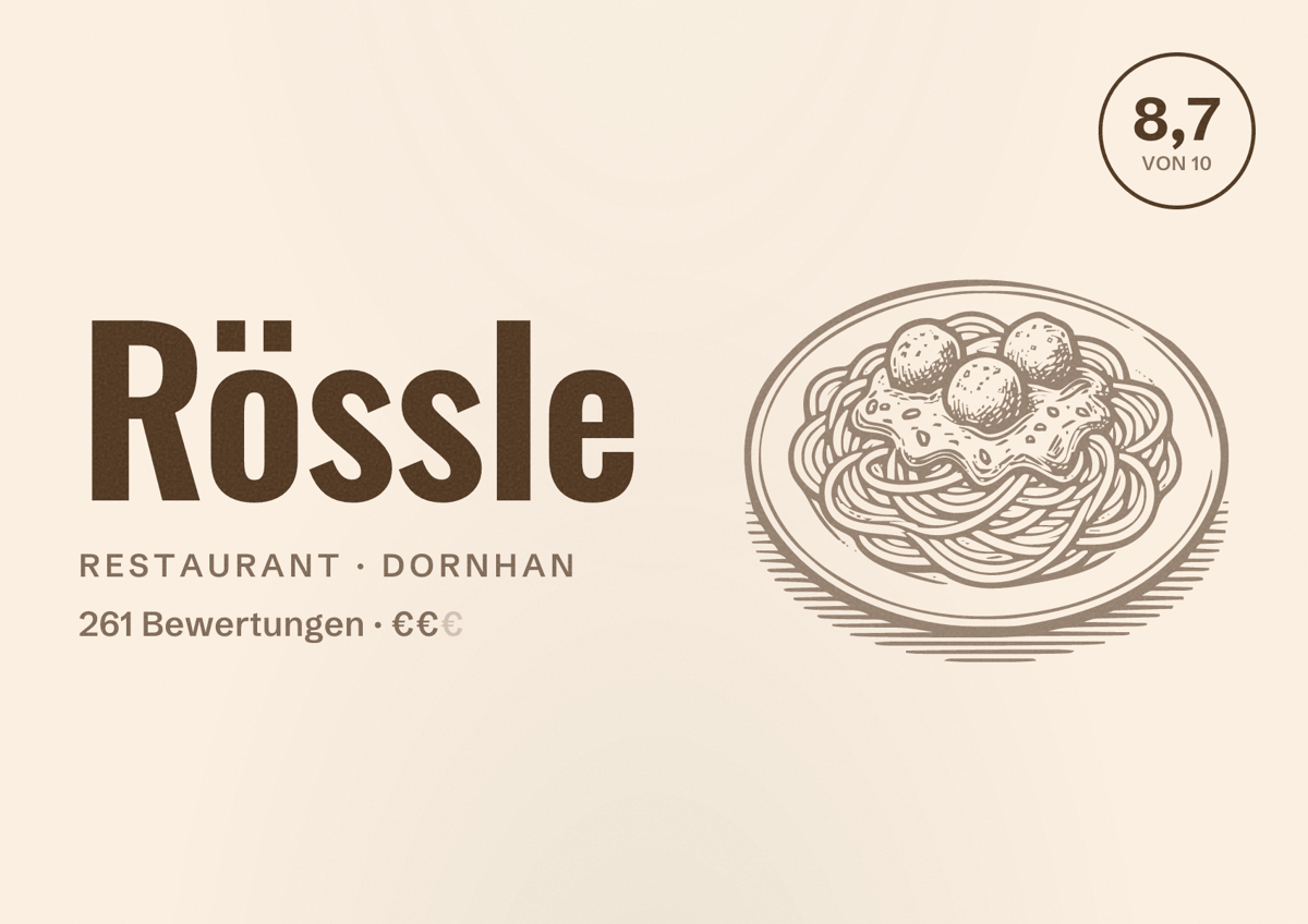 Illustriertes Poster von Rössle, Restaurant in Dornhan: Bewertung 8,7 von 10 aus 261 Bewertungen, Preisniveau €€