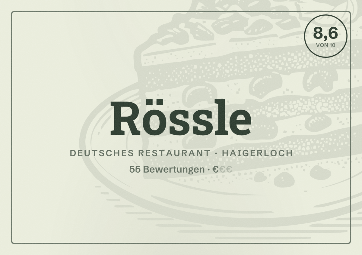 Illustriertes Poster von Rössle, Deutsches Restaurant in Haigerloch: Bewertung 8,6 von 10 aus 55 Bewertungen, Preisniveau €