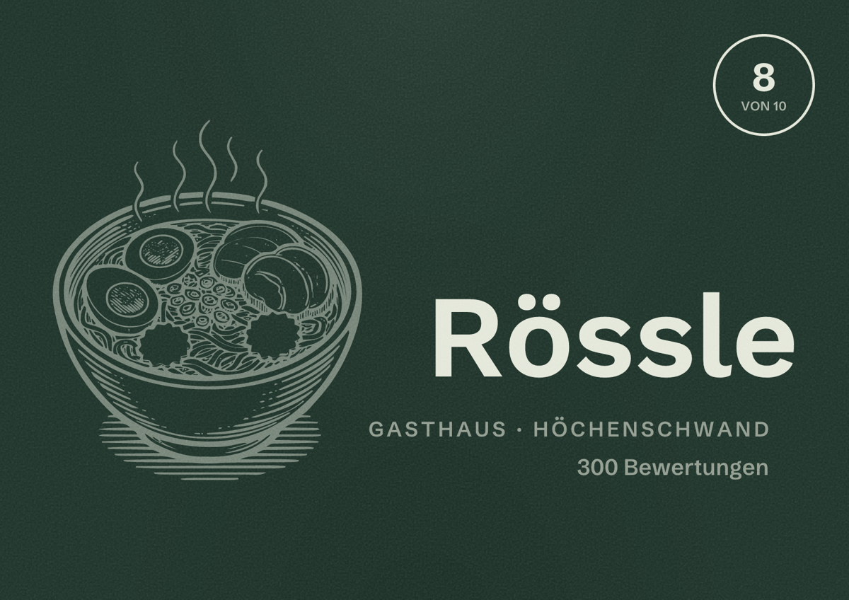 Illustriertes Poster von Rössle, Gasthaus in Höchenschwand: Bewertung 8 von 10 aus 300 Bewertungen