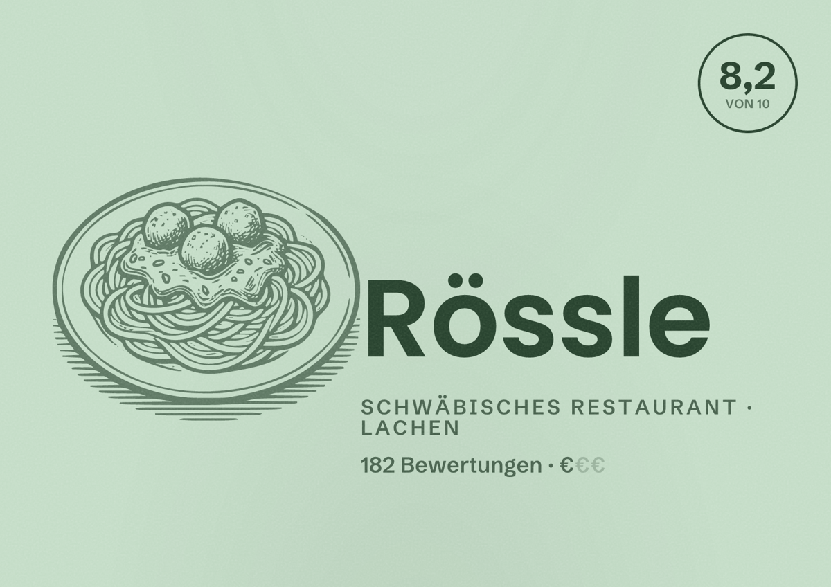 Illustriertes Poster von Rössle, Schwäbisches Restaurant in Lachen: Bewertung 8,2 von 10 aus 182 Bewertungen, Preisniveau €