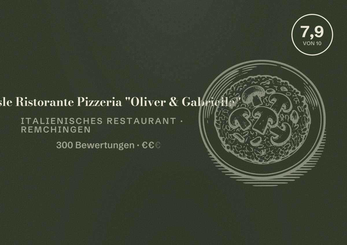 Illustriertes Poster von Rössle Ristorante Pizzeria "Oliver & Gabriella", Italienisches Restaurant in Remchingen: Bewertung 7,9 von 10 aus 300 Bewertungen, Preisniveau €€
