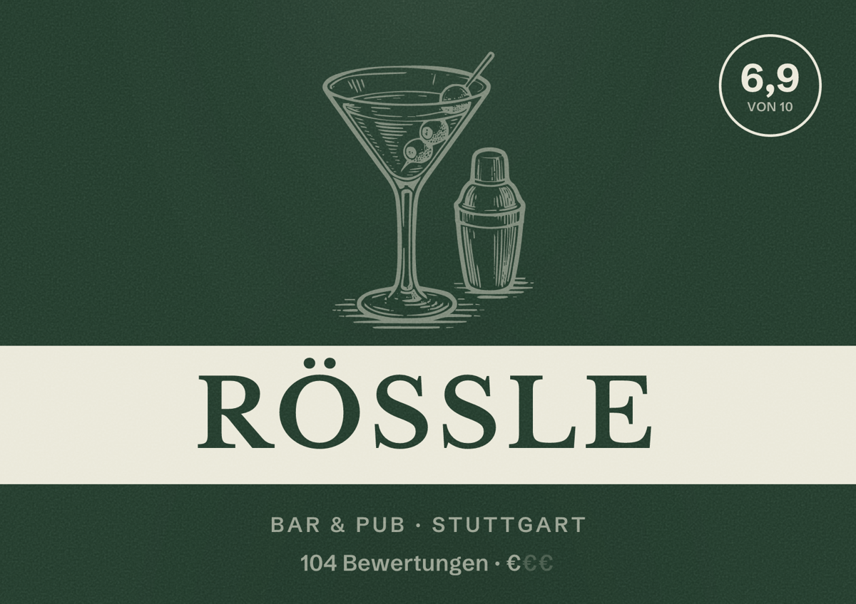 Illustriertes Poster von Rössle, Bar & Pub in Stuttgart: Bewertung 6,9 von 10 aus 104 Bewertungen, Preisniveau €