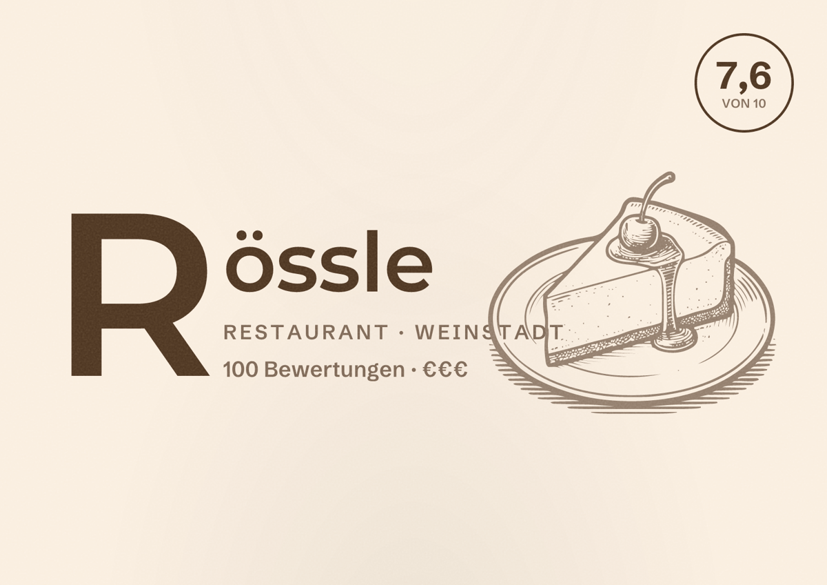 Illustriertes Poster von Rössle, Restaurant in Weinstadt: Bewertung 7,6 von 10 aus 100 Bewertungen, Preisniveau €€€