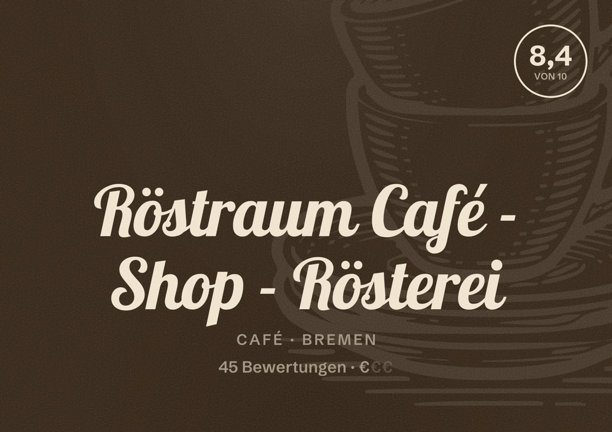 Illustriertes Poster von Röstraum Café - Shop - Rösterei, Café in Bremen: Bewertung 8,4 von 10 aus 45 Bewertungen, Preisniveau €