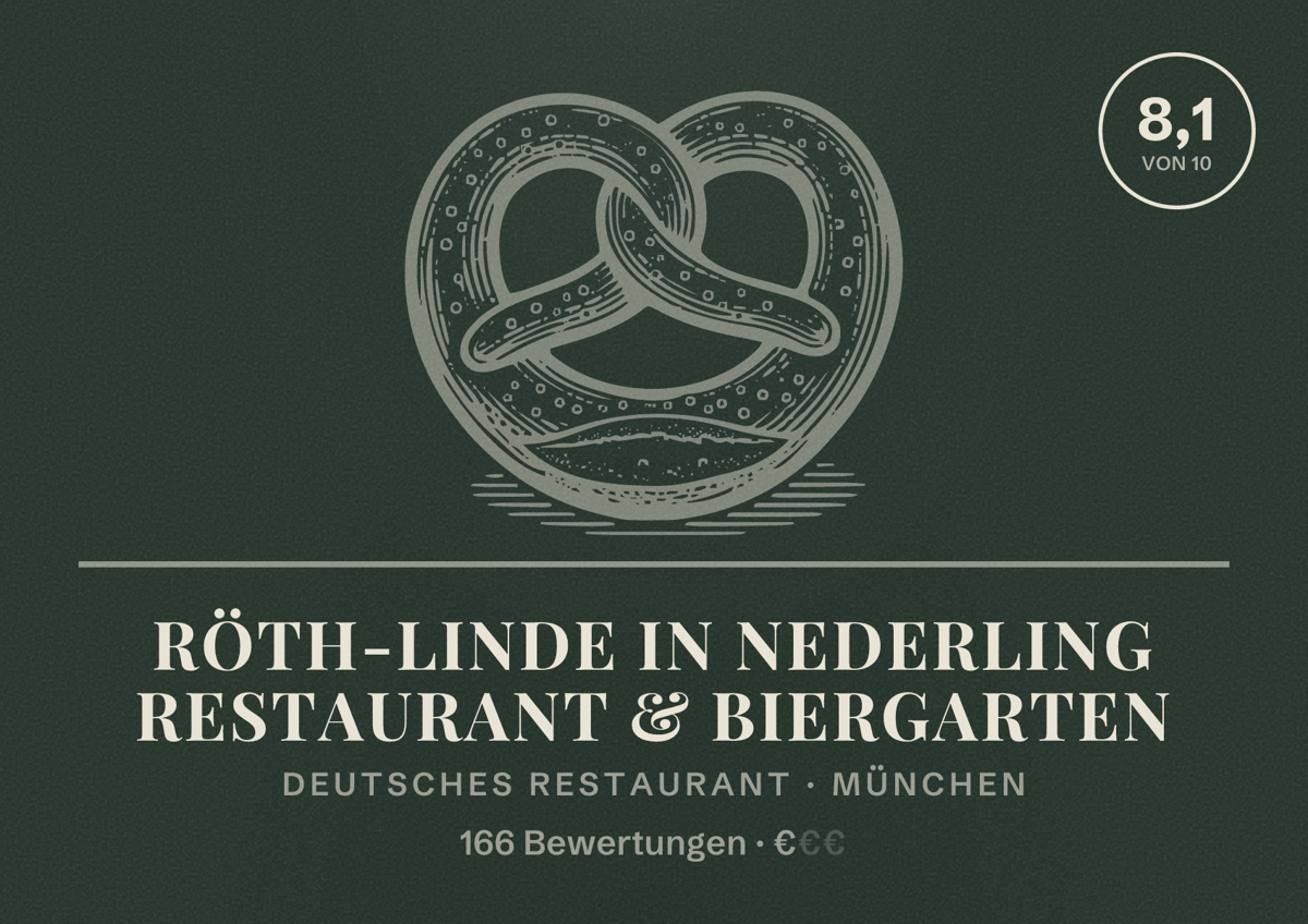 Illustriertes Poster von Röth-Linde in Nederling Restaurant & Biergarten, Deutsches Restaurant in München: Bewertung 8,1 von 10 aus 166 Bewertungen, Preisniveau €