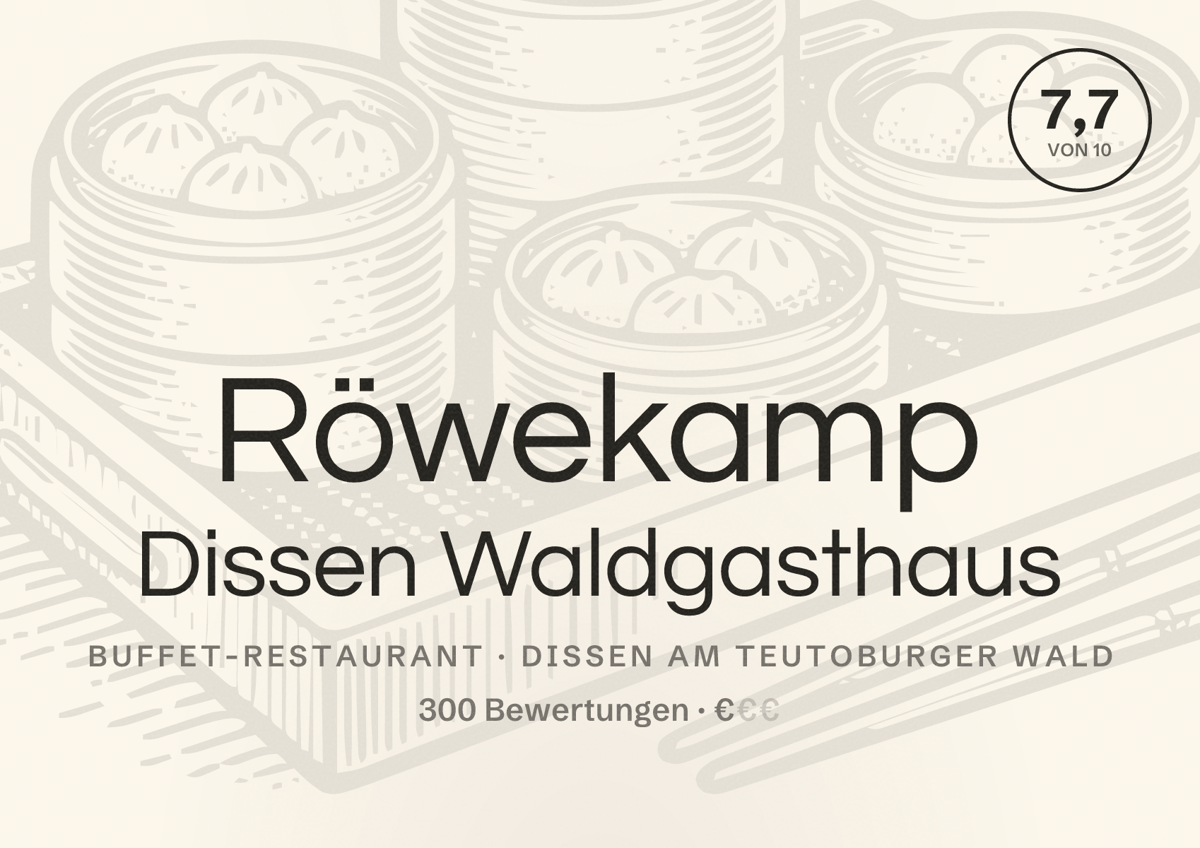 Illustriertes Poster von Röwekamp Dissen Waldgasthaus, Buffet-Restaurant in Dissen am Teutoburger Wald: Bewertung 7,7 von 10 aus 300 Bewertungen, Preisniveau €