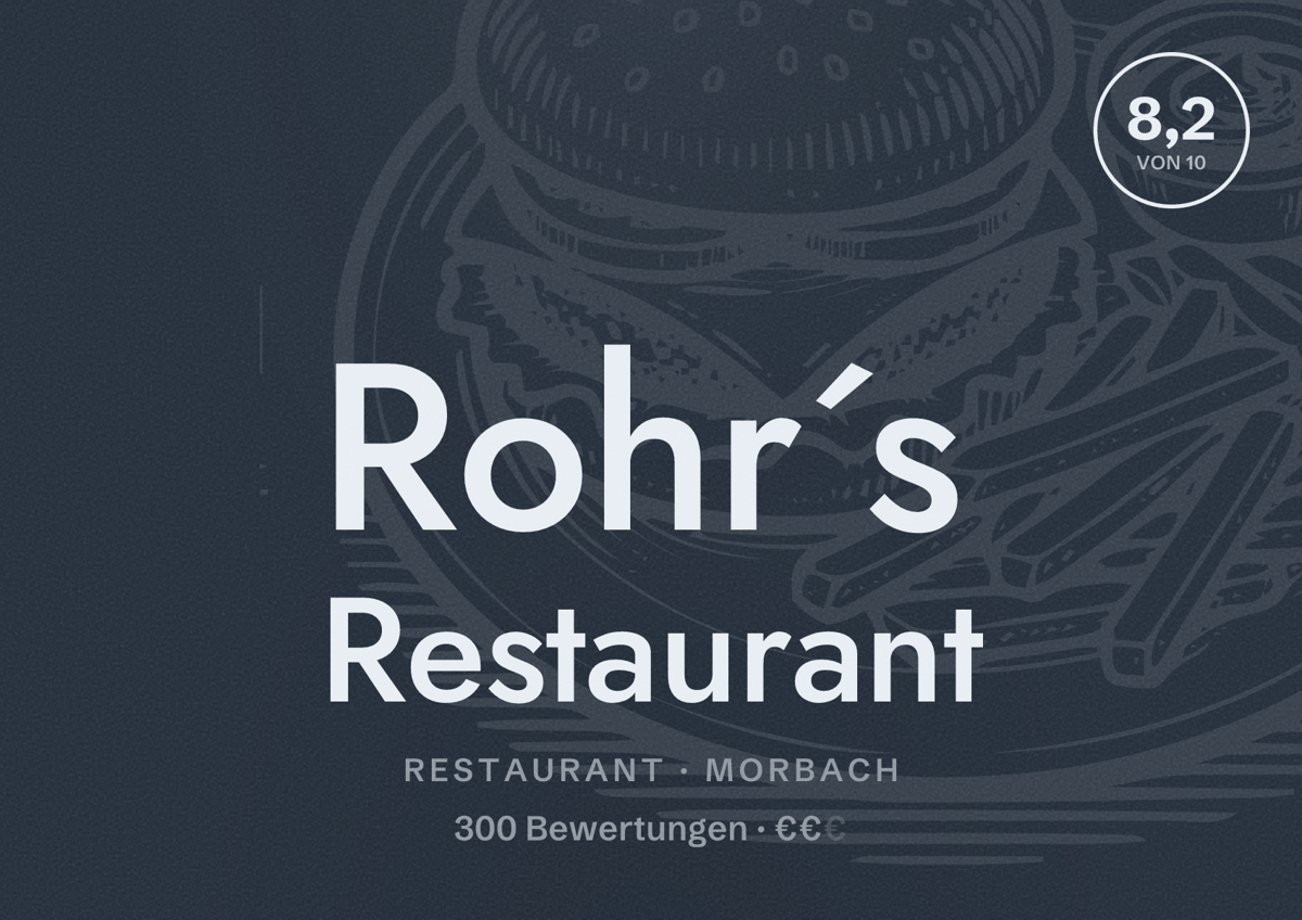 Illustriertes Poster von Rohr´s Restaurant, Restaurant in Morbach: Bewertung 8,2 von 10 aus 300 Bewertungen, Preisniveau €€