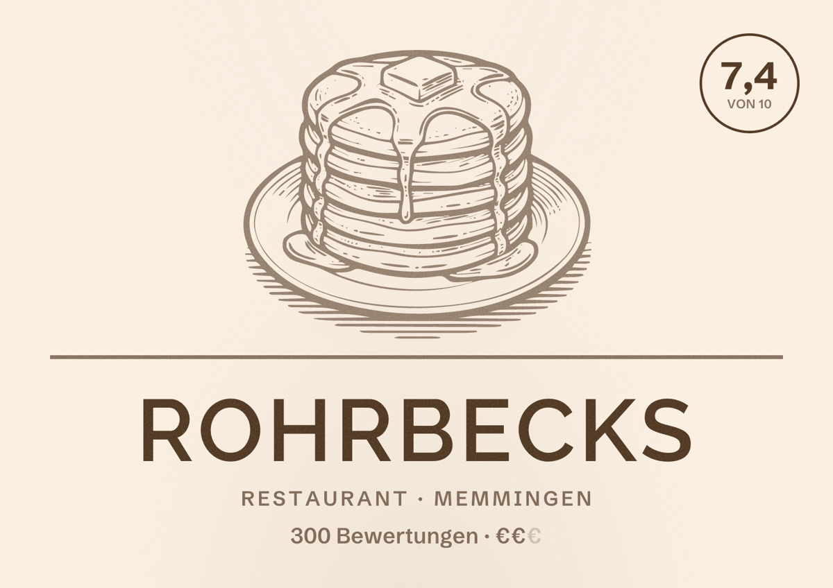 Illustriertes Poster von Rohrbecks, Restaurant in Memmingen: Bewertung 7,4 von 10 aus 300 Bewertungen, Preisniveau €€