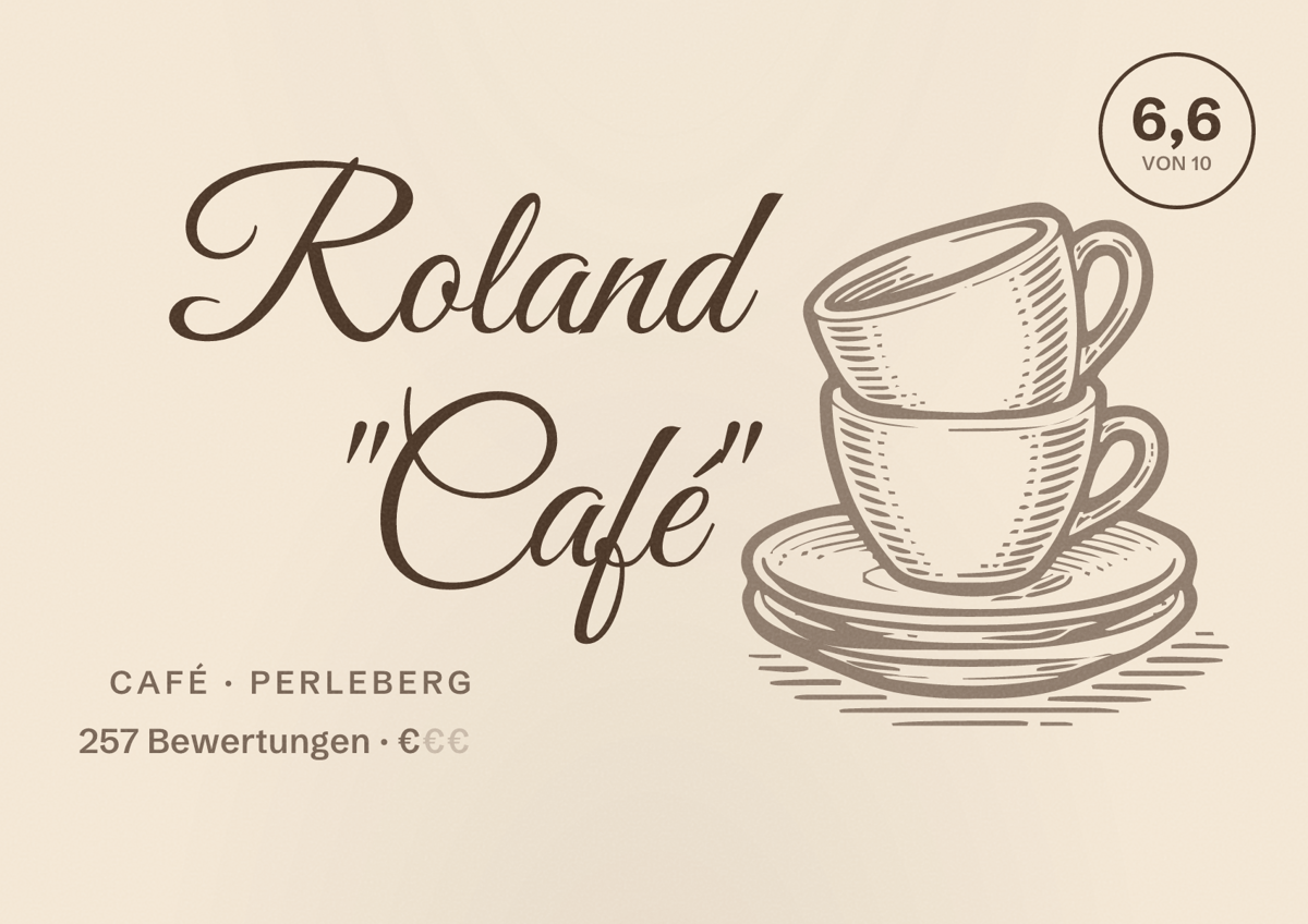 Illustriertes Poster von Roland "Café", Café in Perleberg: Bewertung 6,6 von 10 aus 257 Bewertungen, Preisniveau €