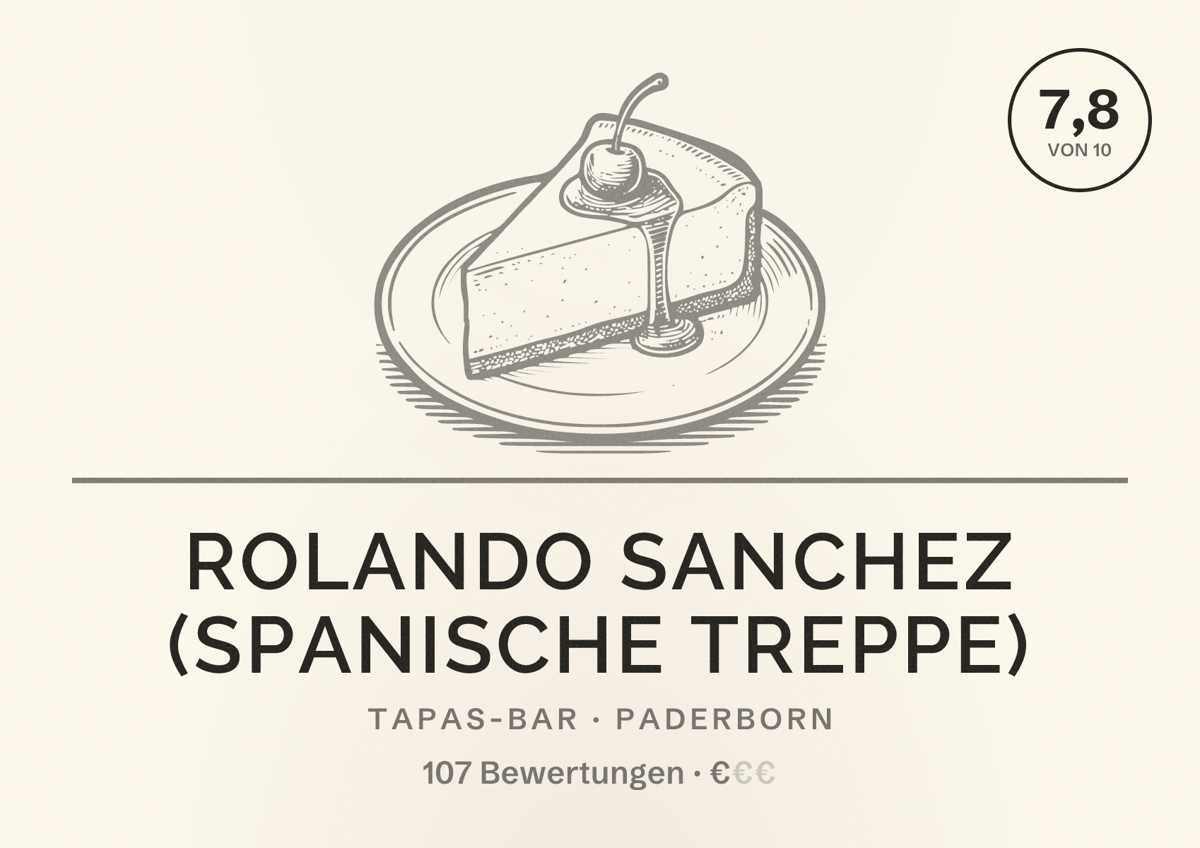 Illustriertes Poster von Rolando Sanchez (Spanische Treppe), Tapas-Bar in Paderborn: Bewertung 7,8 von 10 aus 107 Bewertungen, Preisniveau €