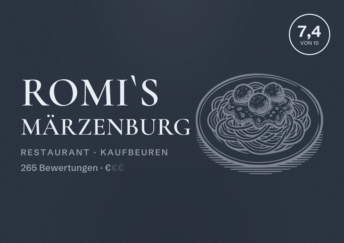 Illustriertes Poster von ROMI`S Märzenburg, Restaurant in Kaufbeuren: Bewertung 7,4 von 10 aus 265 Bewertungen, Preisniveau €