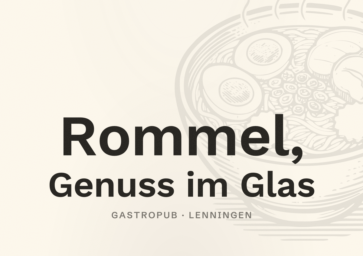 Illustriertes Poster von Rommel, Genuss im Glas, Gastropub in Lenningen