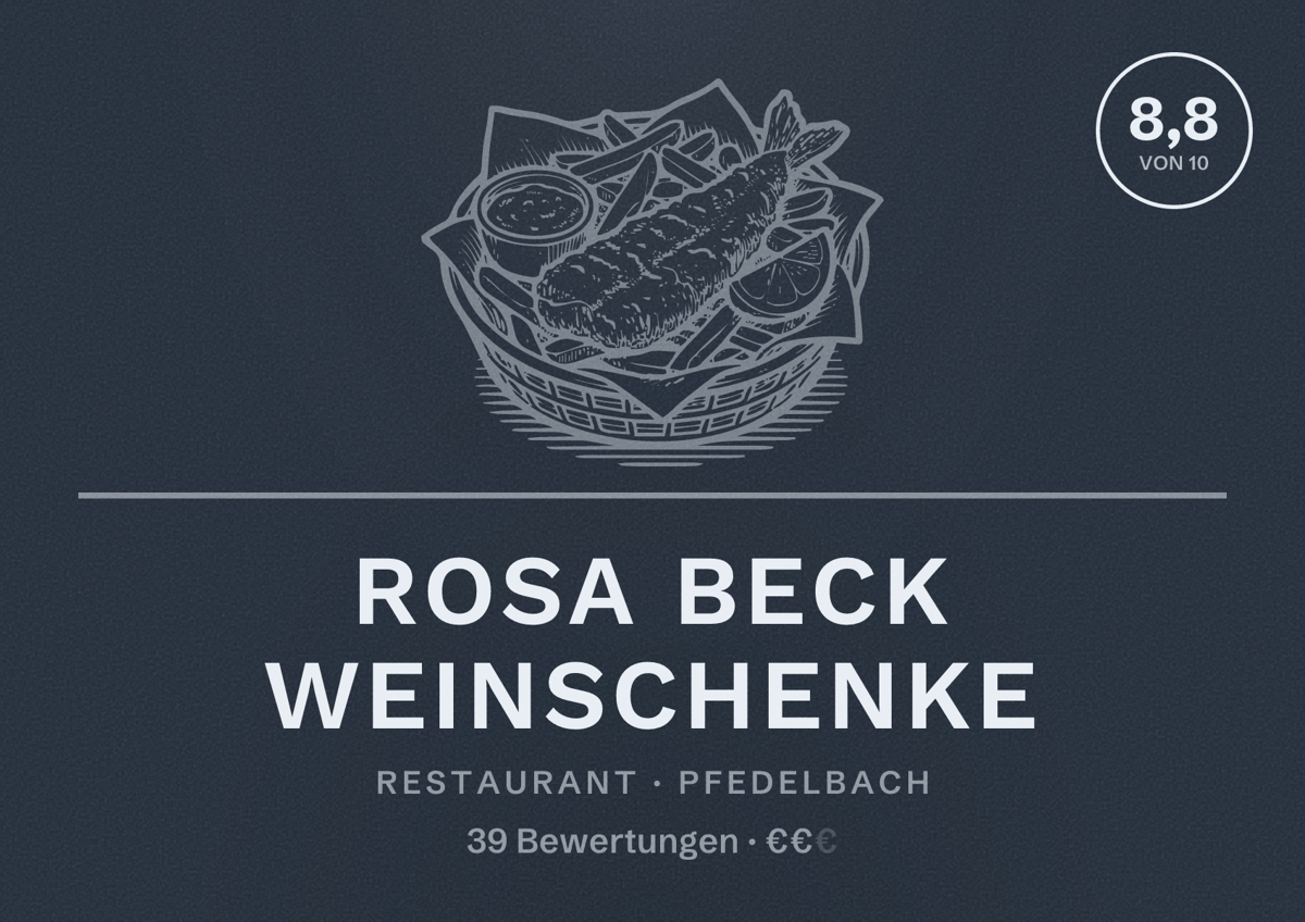 Illustriertes Poster von Rosa Beck Weinschenke, Restaurant in Pfedelbach: Bewertung 8,8 von 10 aus 39 Bewertungen, Preisniveau €€