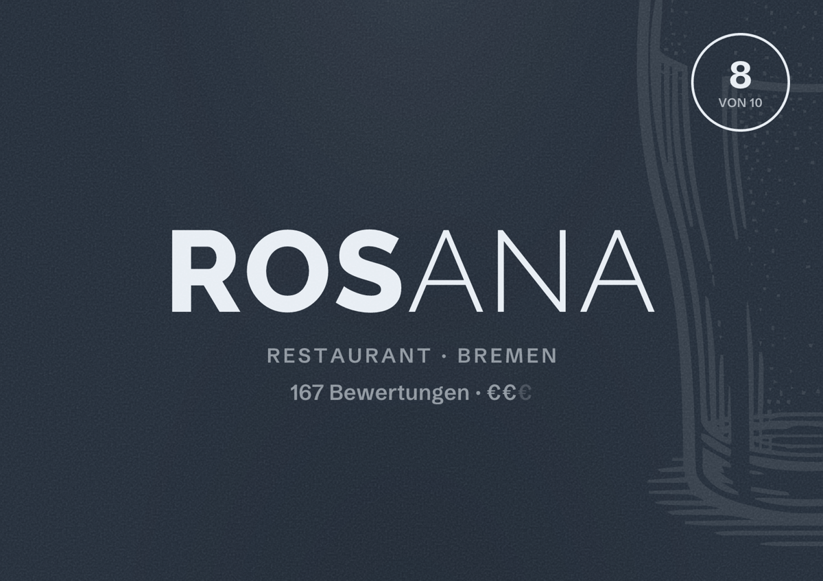 Illustriertes Poster von Rosana, Restaurant in Bremen: Bewertung 8 von 10 aus 167 Bewertungen, Preisniveau €€