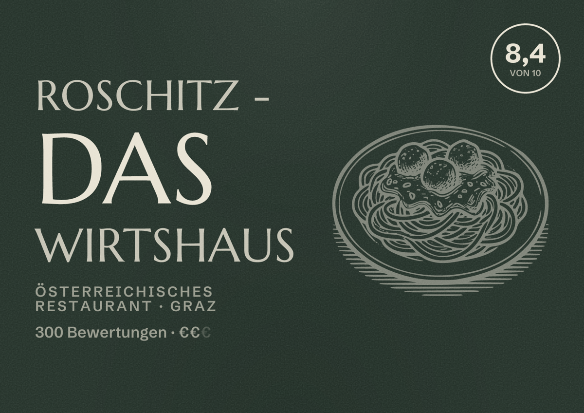 Illustriertes Poster von Roschitz - Das Wirtshaus, Österreichisches Restaurant in Graz: Bewertung 8,4 von 10 aus 300 Bewertungen, Preisniveau €€