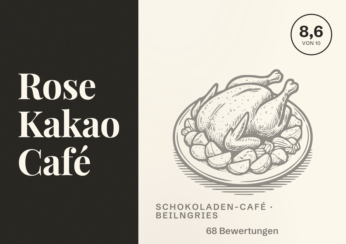 Illustriertes Poster von Rose Kakao Café, Schokoladen-Café in Beilngries: Bewertung 8,6 von 10 aus 68 Bewertungen