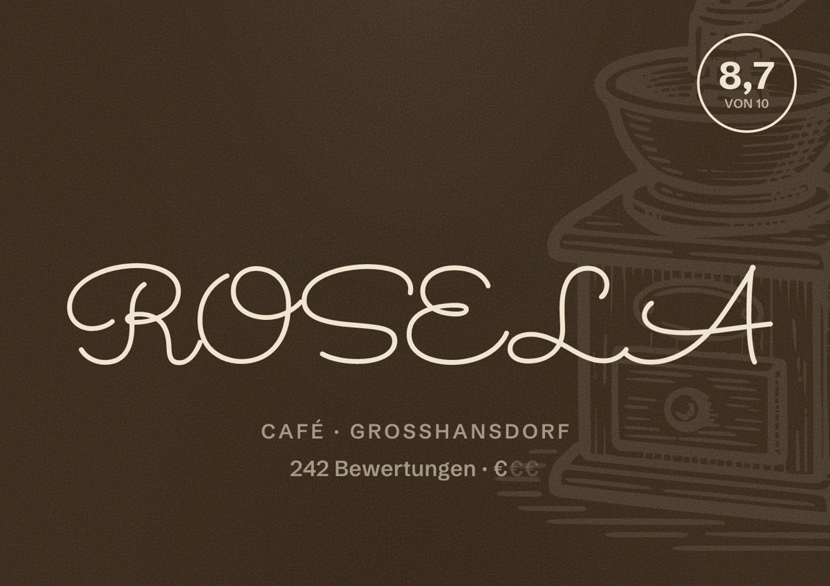 Illustriertes Poster von ROSELA, Café in Großhansdorf: Bewertung 8,7 von 10 aus 242 Bewertungen, Preisniveau €