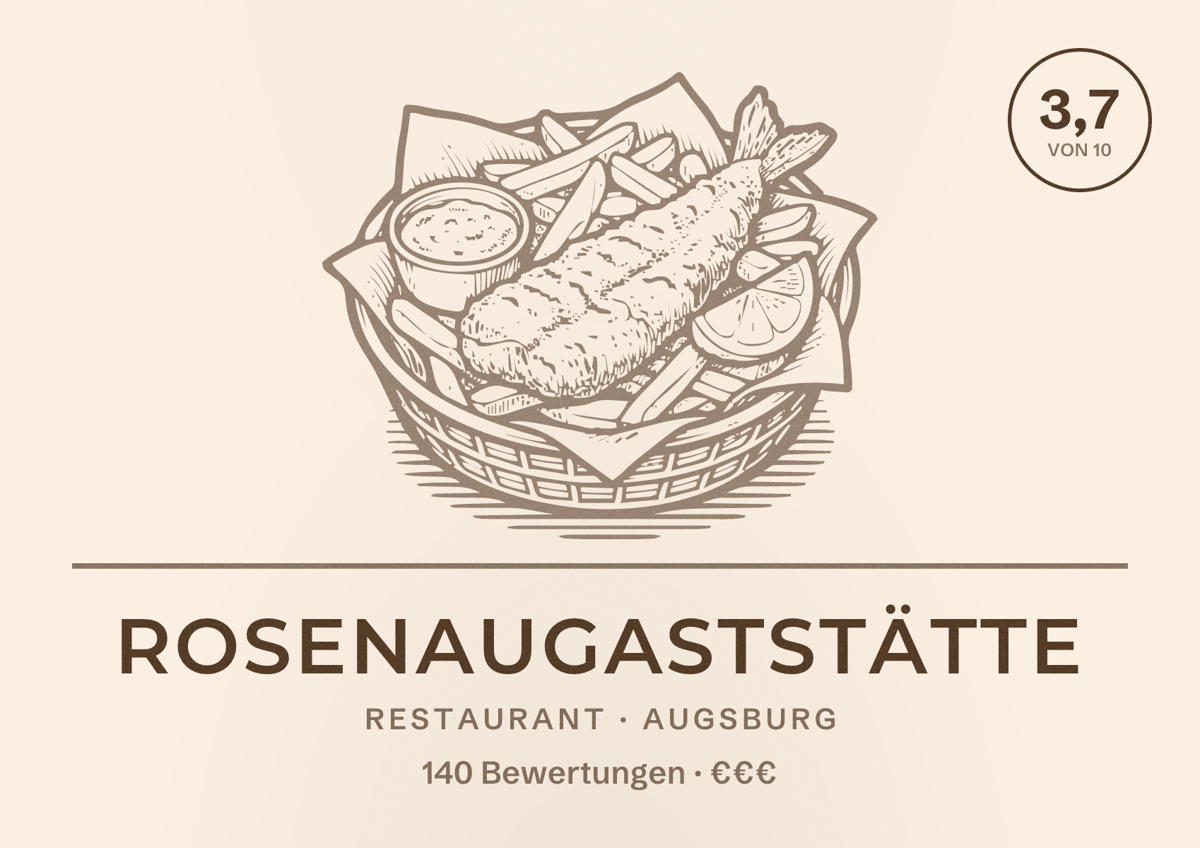Illustriertes Poster von Rosenaugaststätte, Restaurant in Augsburg: Bewertung 3,7 von 10 aus 140 Bewertungen, Preisniveau €€€