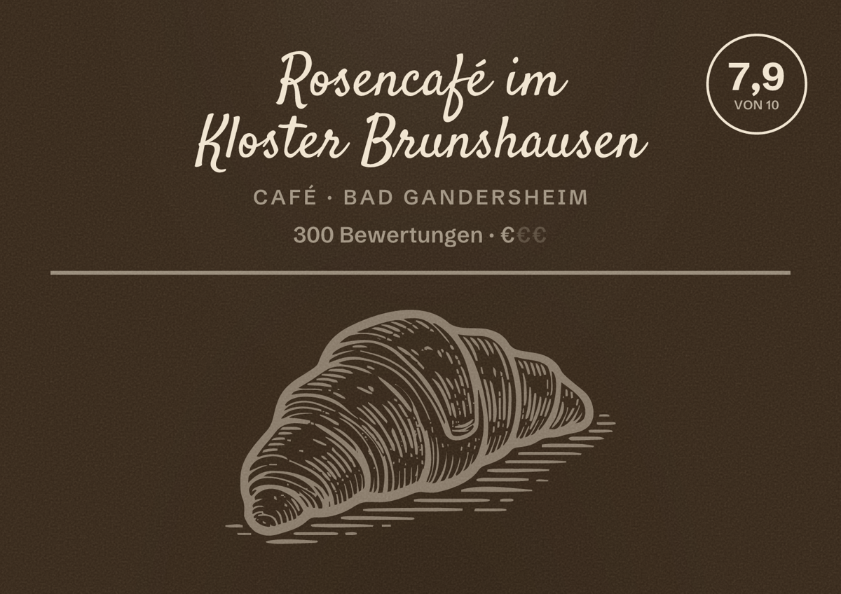 Illustriertes Poster von Rosencafé im Kloster Brunshausen, Café in Bad Gandersheim: Bewertung 7,9 von 10 aus 300 Bewertungen, Preisniveau €