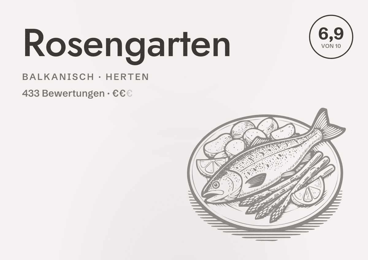 Illustriertes Poster von Rosengarten, Balkanisch in Herten: Bewertung 6,9 von 10 aus 433 Bewertungen, Preisniveau €€