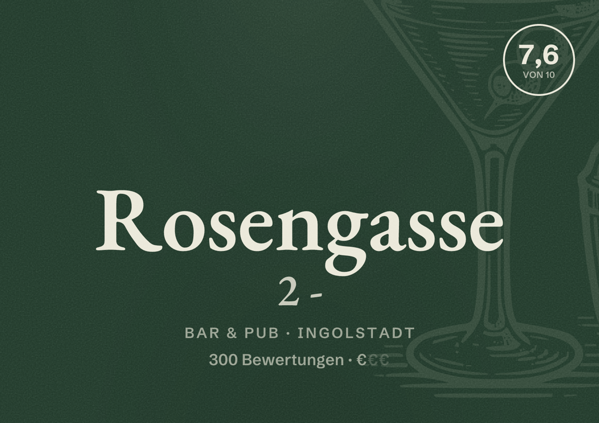 Illustriertes Poster von Rosengasse 2 -, Bar & Pub in Ingolstadt: Bewertung 7,6 von 10 aus 300 Bewertungen, Preisniveau €