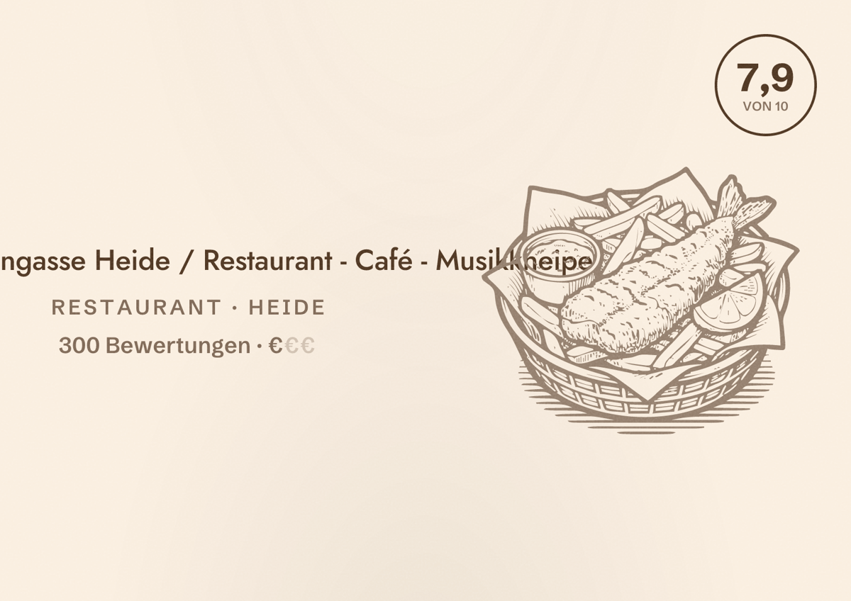 Illustriertes Poster von Rosengasse Heide / Restaurant - Café - Musikkneipe, Restaurant in Heide: Bewertung 7,9 von 10 aus 300 Bewertungen, Preisniveau €