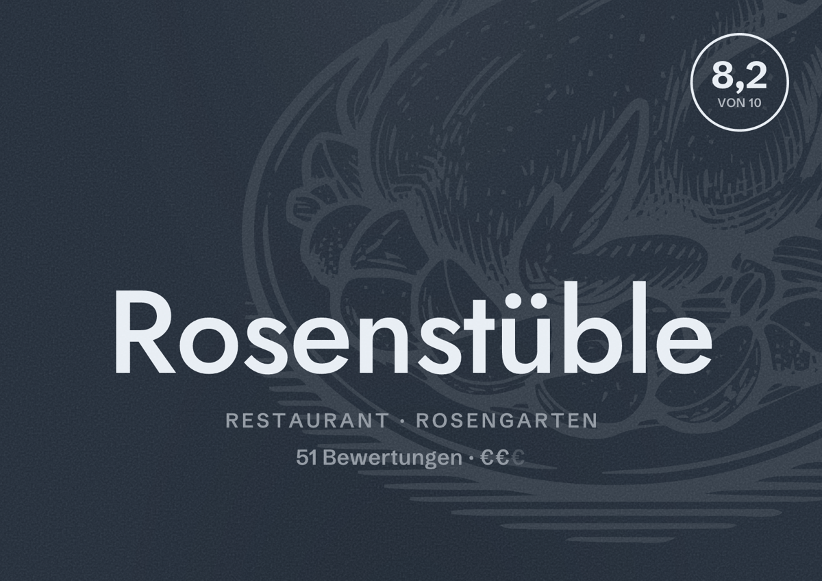 Illustriertes Poster von Rosenstüble, Restaurant in Rosengarten: Bewertung 8,2 von 10 aus 51 Bewertungen, Preisniveau €€
