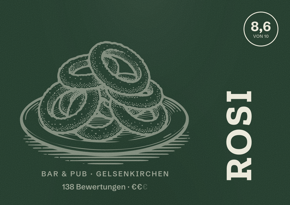 Illustriertes Poster von rosi, Bar & Pub in Gelsenkirchen: Bewertung 8,6 von 10 aus 138 Bewertungen, Preisniveau €€