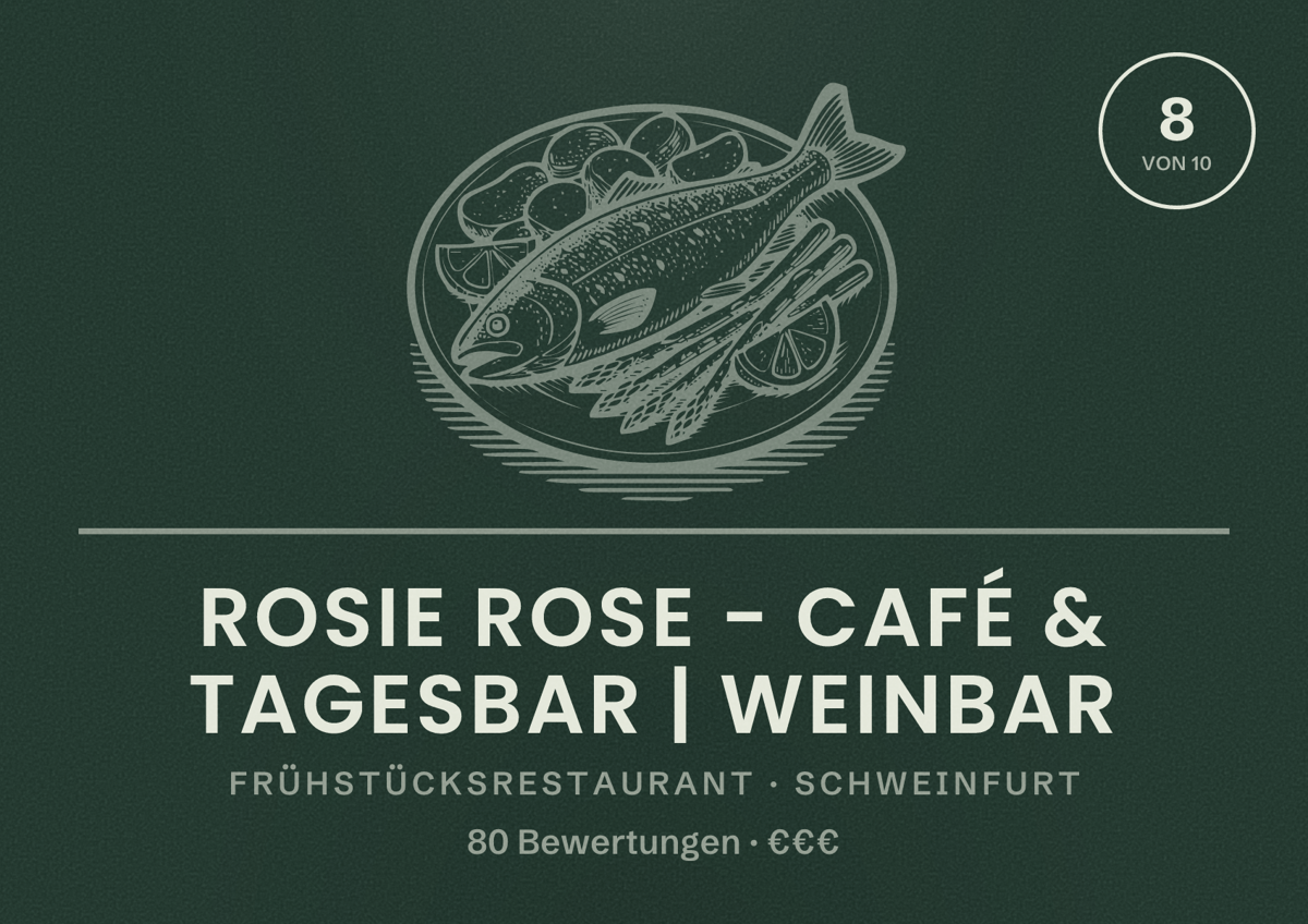 Illustriertes Poster von ROSIE ROSE - Café & Tagesbar | Weinbar, Frühstücksrestaurant in Schweinfurt: Bewertung 8 von 10 aus 80 Bewertungen, Preisniveau €€€