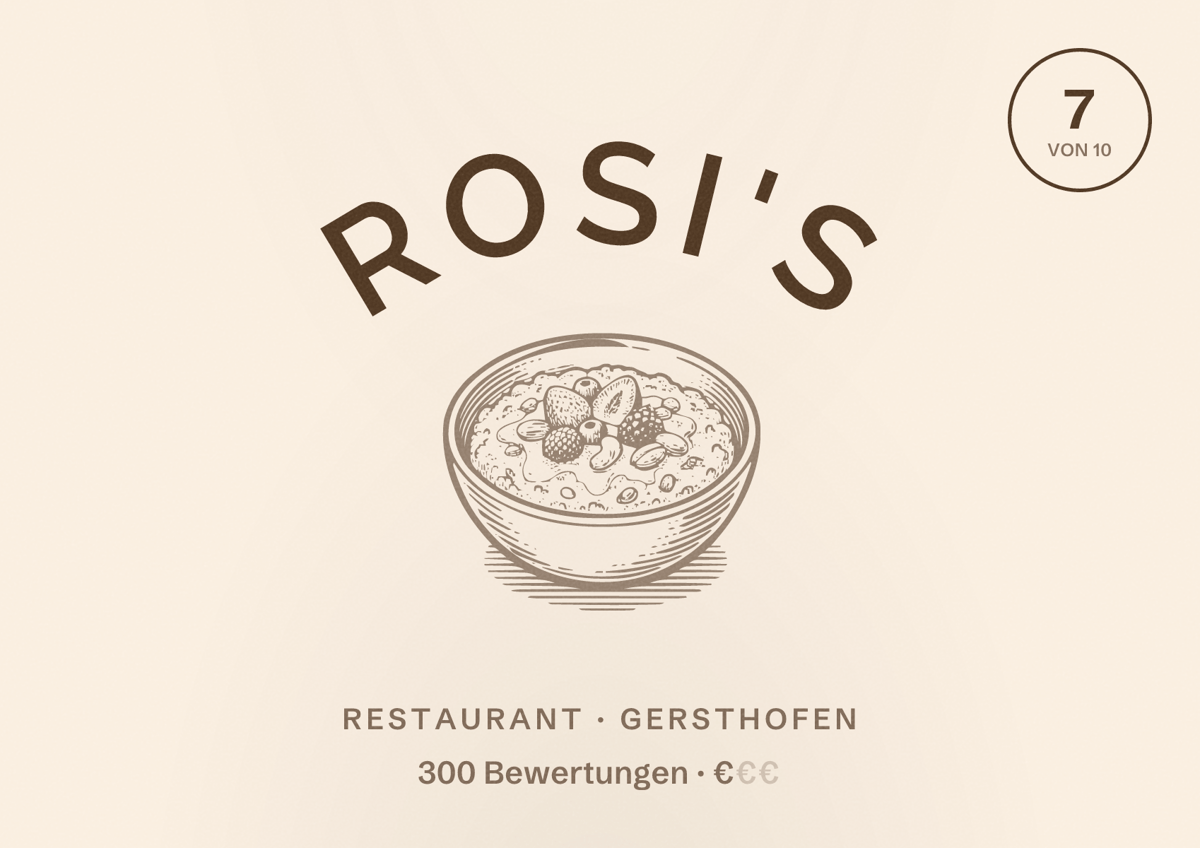 Illustriertes Poster von ROSI'S, Restaurant in Gersthofen: Bewertung 7 von 10 aus 300 Bewertungen, Preisniveau €