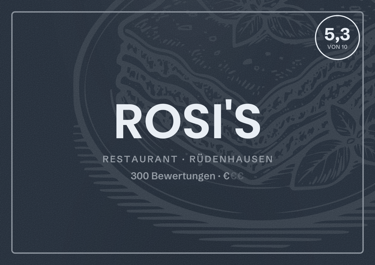 Illustriertes Poster von ROSI'S, Restaurant in Rüdenhausen: Bewertung 5,3 von 10 aus 300 Bewertungen, Preisniveau €