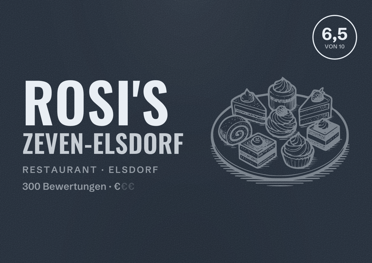 Illustriertes Poster von ROSI'S Zeven-Elsdorf, Restaurant in Elsdorf: Bewertung 6,5 von 10 aus 300 Bewertungen, Preisniveau €
